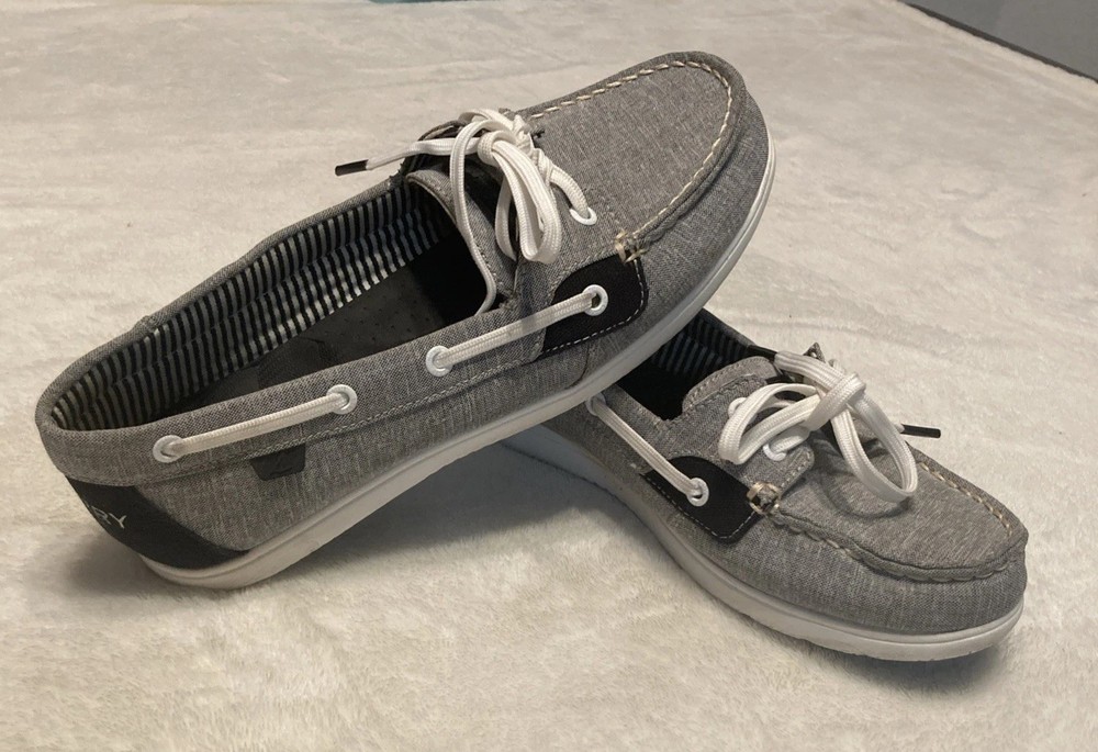 Sperry Top Sider  Boat Shoes Womens 7 M Casual Flats Comfort Gray Fabric Lace Up