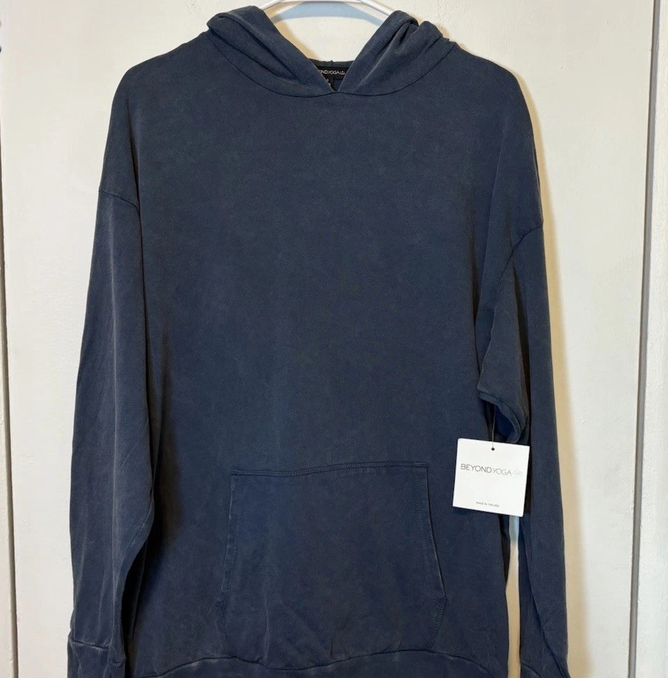 NEW Beyond Yoga Blue Distressed Wash Oversized Hoodie Sweatshirt Size S