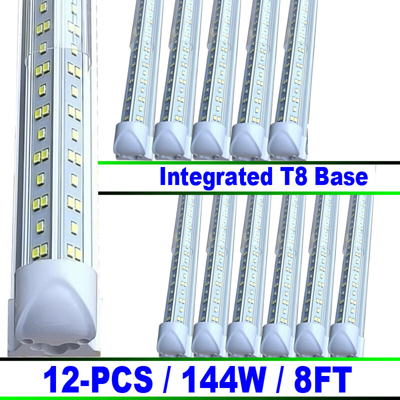 8Ft 144W LED Shop Light Strip Tube 12Pcs 6500K Hotel Lighting  