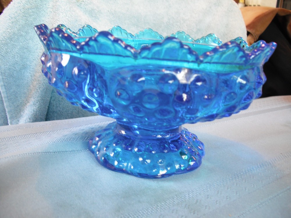 Fenton Colonial Blue Hobnail Candle Holder Bowl