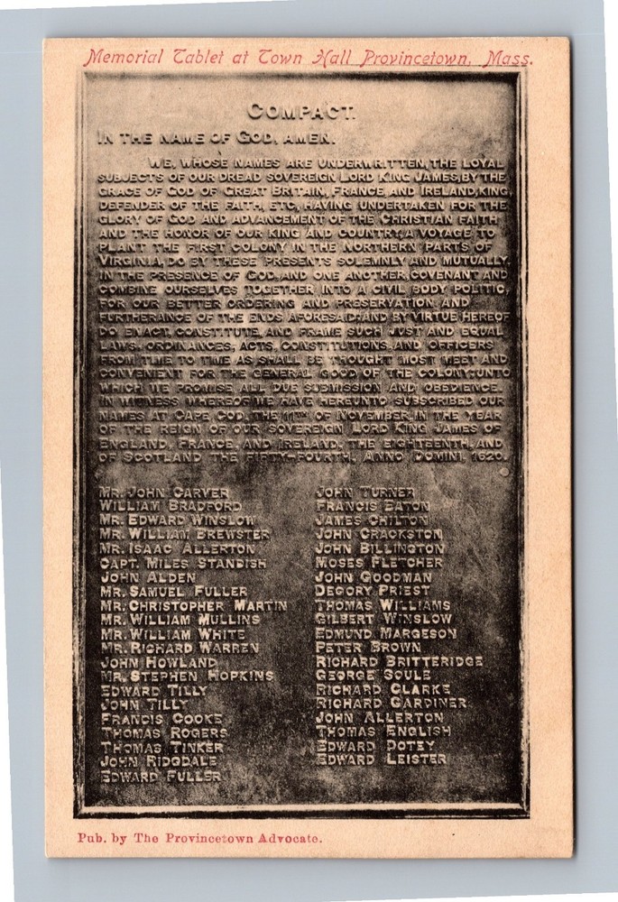 Vintage Provincetown MA Town Hall Memorial Tablet Postcard by Advocate