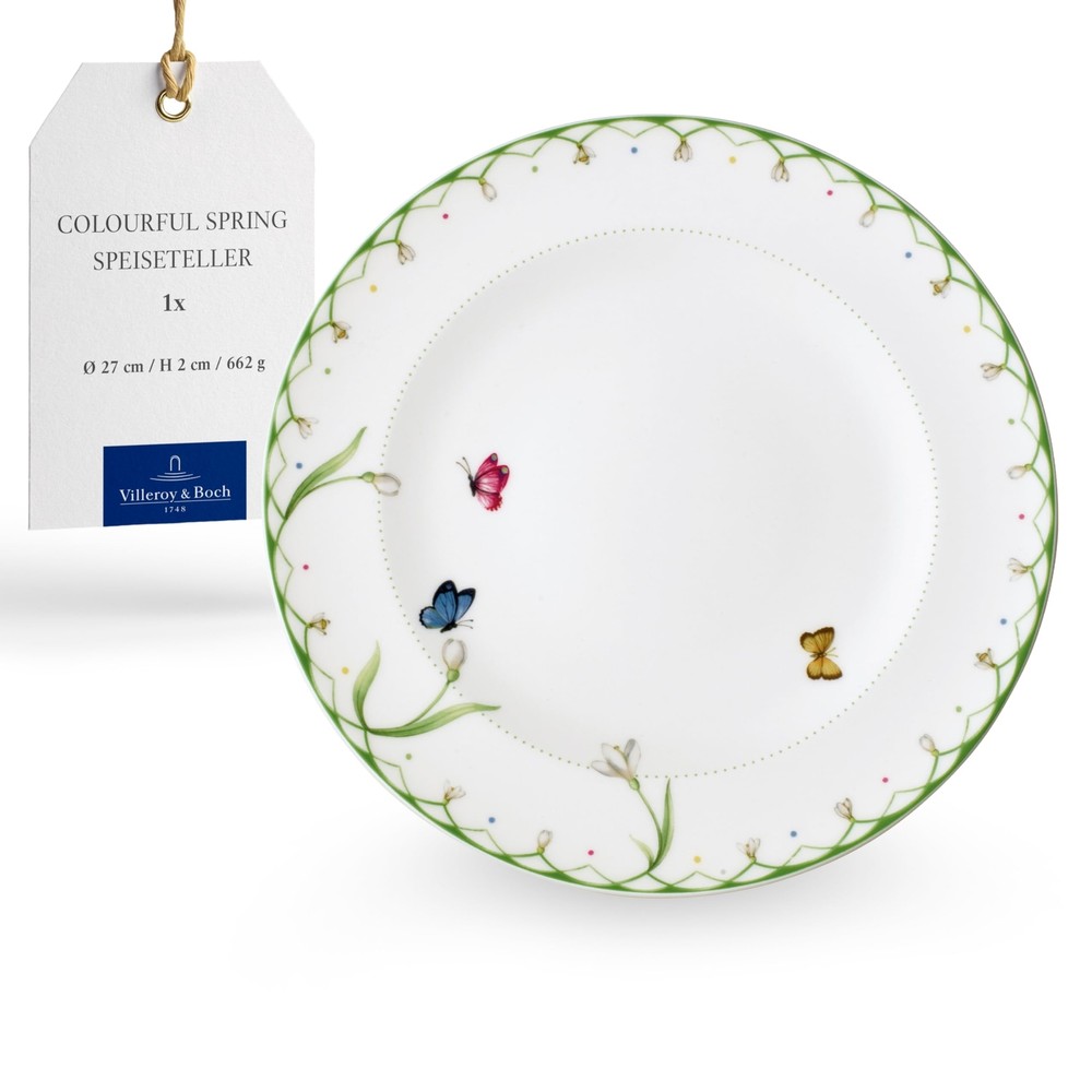 Colorful 10.5-inch Spring Dinner Plate in Premium White Porcelain