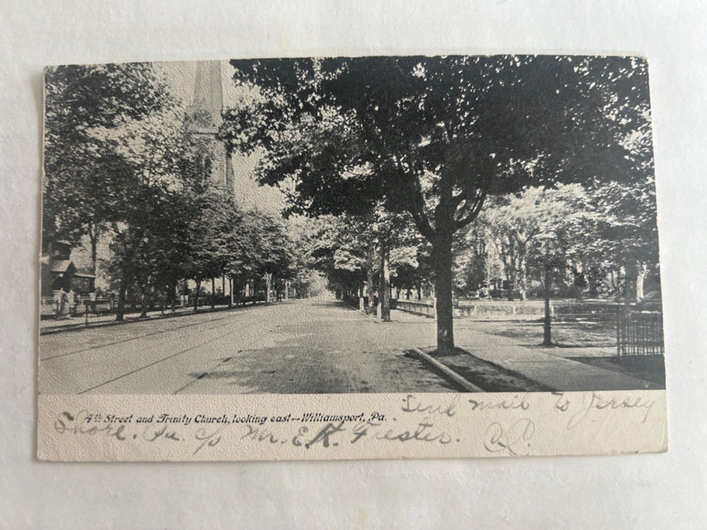 Vintage Postcard 1906 4th Street, Trinity Church, Williamsport, Pennsylvania (PA