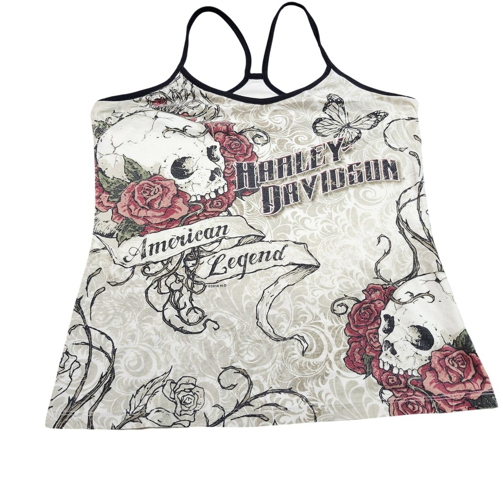 Harley-Davidson Tank Womens Size Multicolor Skull Rose Biker Top