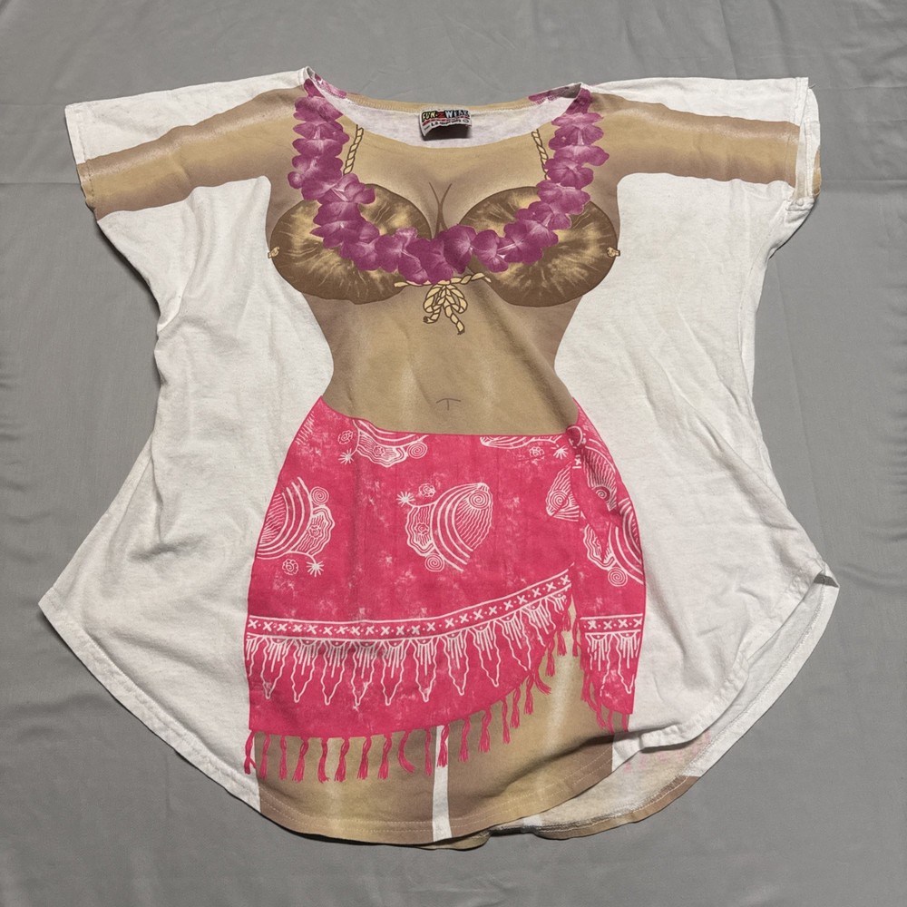 Vintage LA Imprints Fun2Wear Womens Body Shirt Oversized Bikini Lei Cover Up