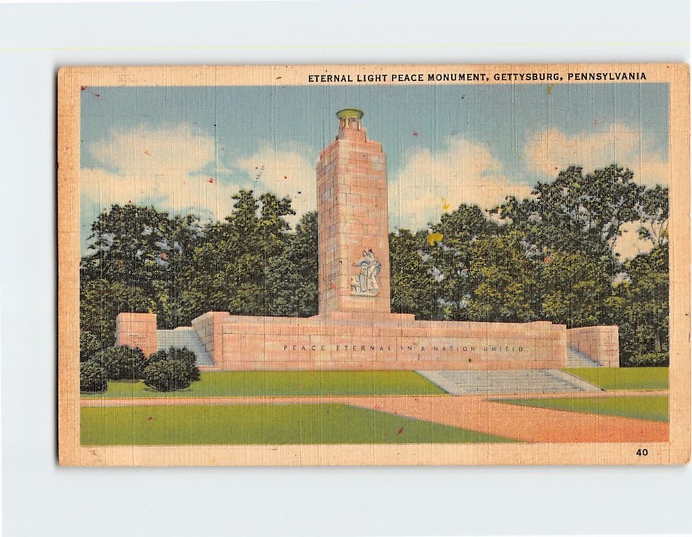 Postcard Eternal Light Peace Monument Gettysburg Pennsylvania USA