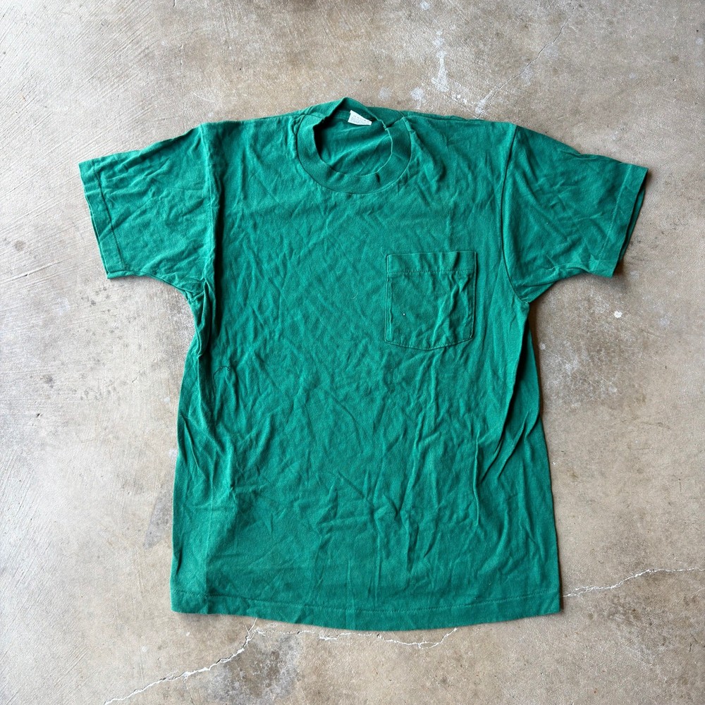 Vintage Fruit Of The Loom Blank Tee Shirt Pocket Selvedge Mens Large 80S