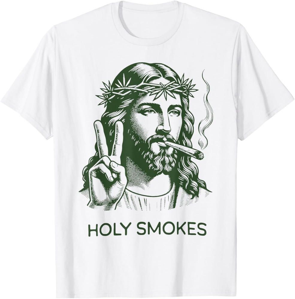 Retro Holy Smokes Jesus Marijuana Weed Cannabis Stoner 420 T-Shirt