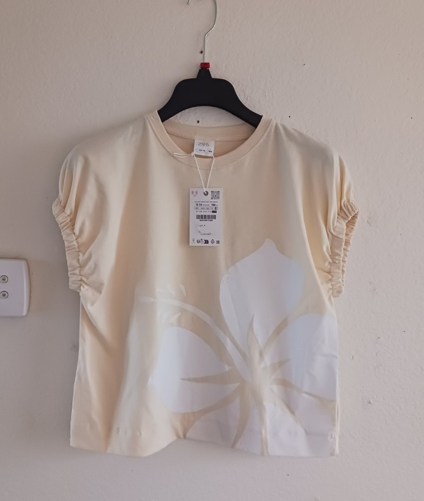 ZARA Short Sleeve Cream Floral Girls Top Size 14