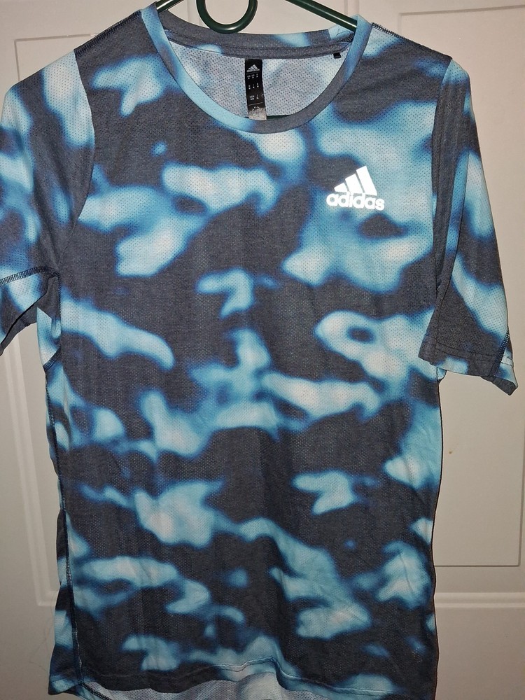 Adidas Men's Blue Camo Design Short Sleeve Crew T-shirt Size Medium