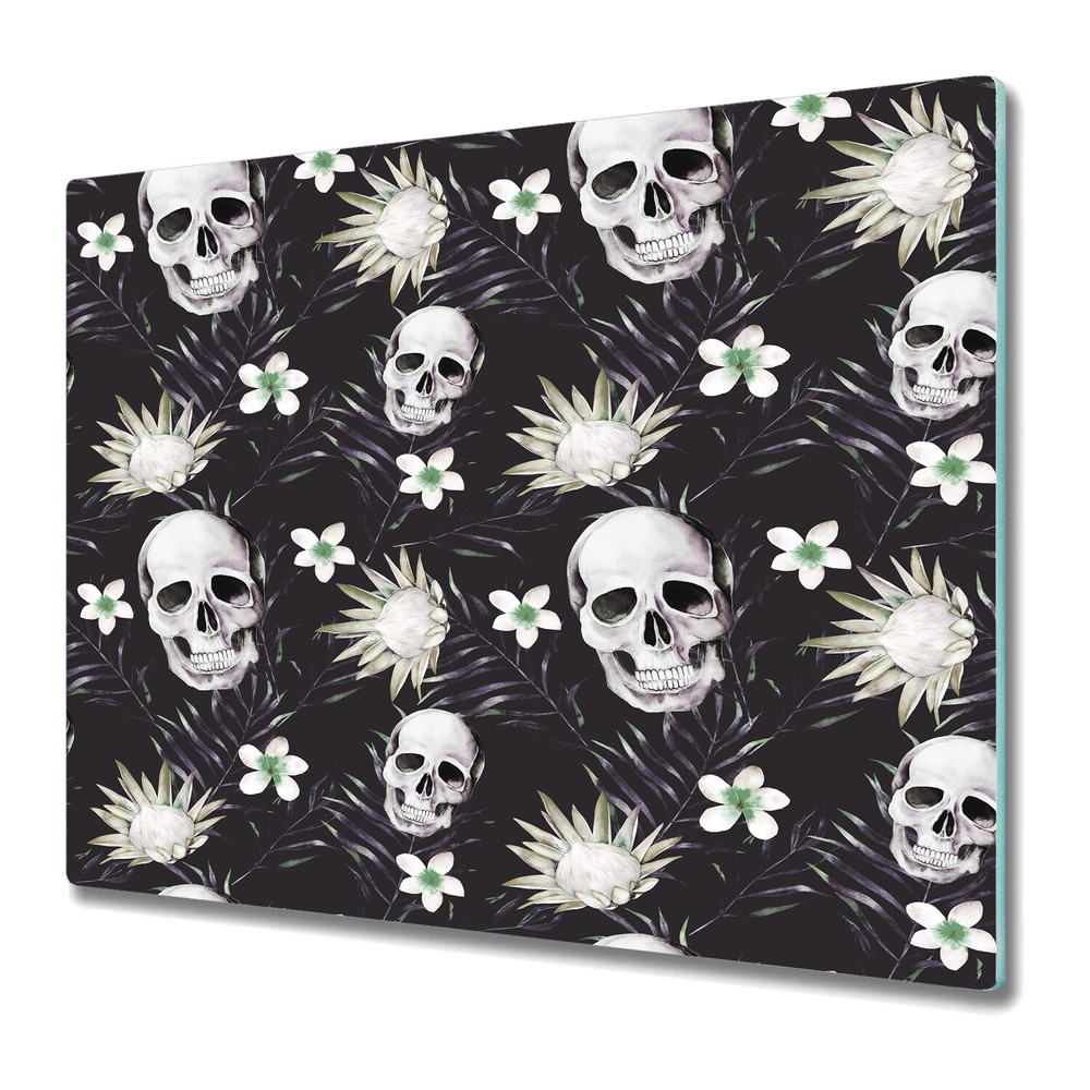 Glass Chopping Board Skulls With Flowers Modern Floral Composition 60x52
