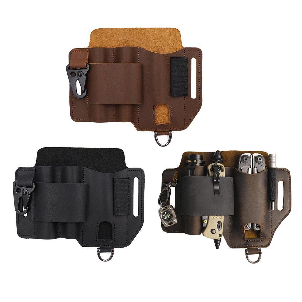 Men Leather EDCs Organizer Sheath EDCs Belt Sheath Pocket Organizer Flashlight