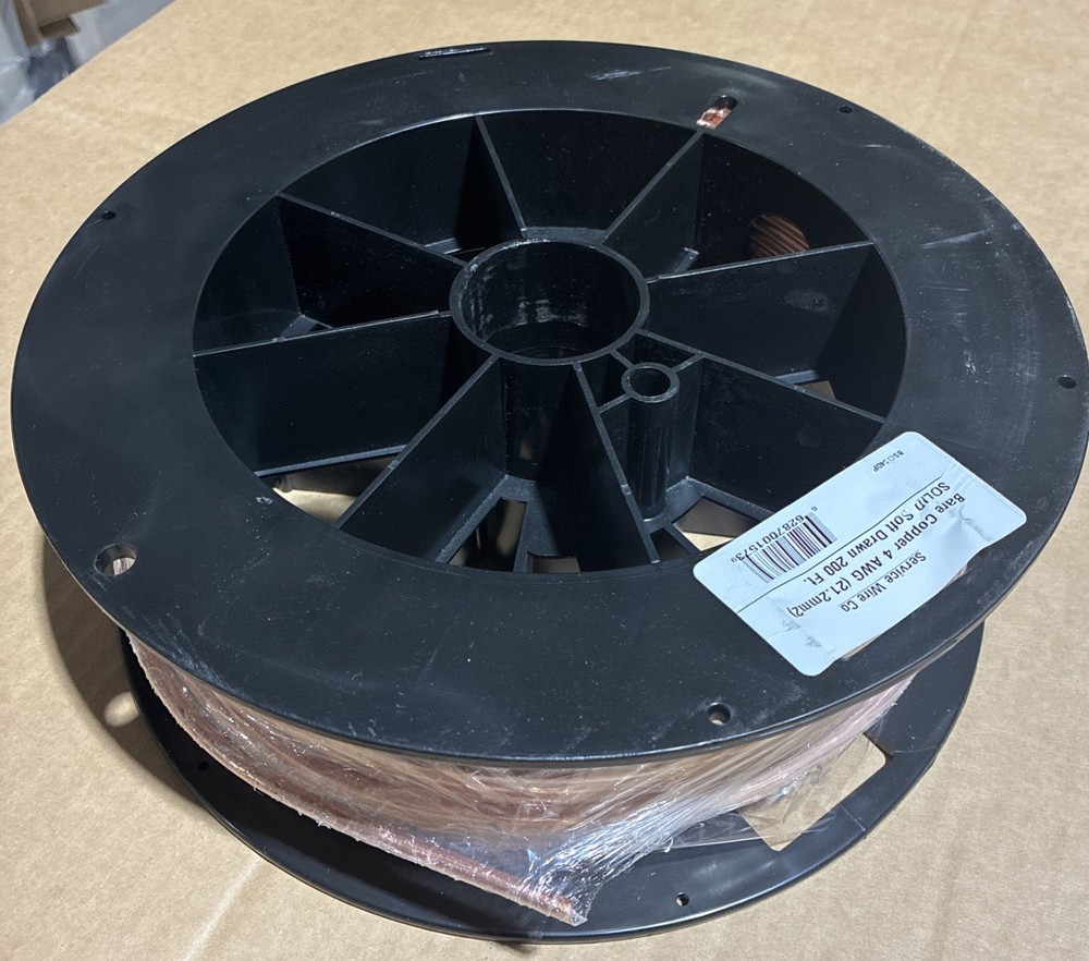NEW 200' Soft Drawn Bare Copper 4 AWG Solid Ground Wire Electrical Spool