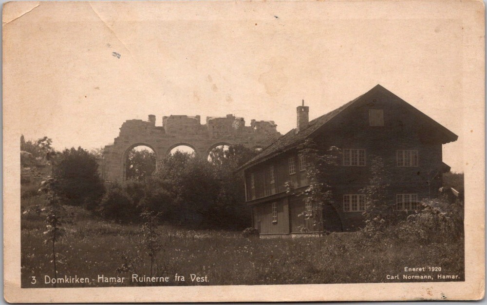 Antique Hamar Norway Cathedral Ruins Real Photo Postcard Scandinavian RPPC [AB]