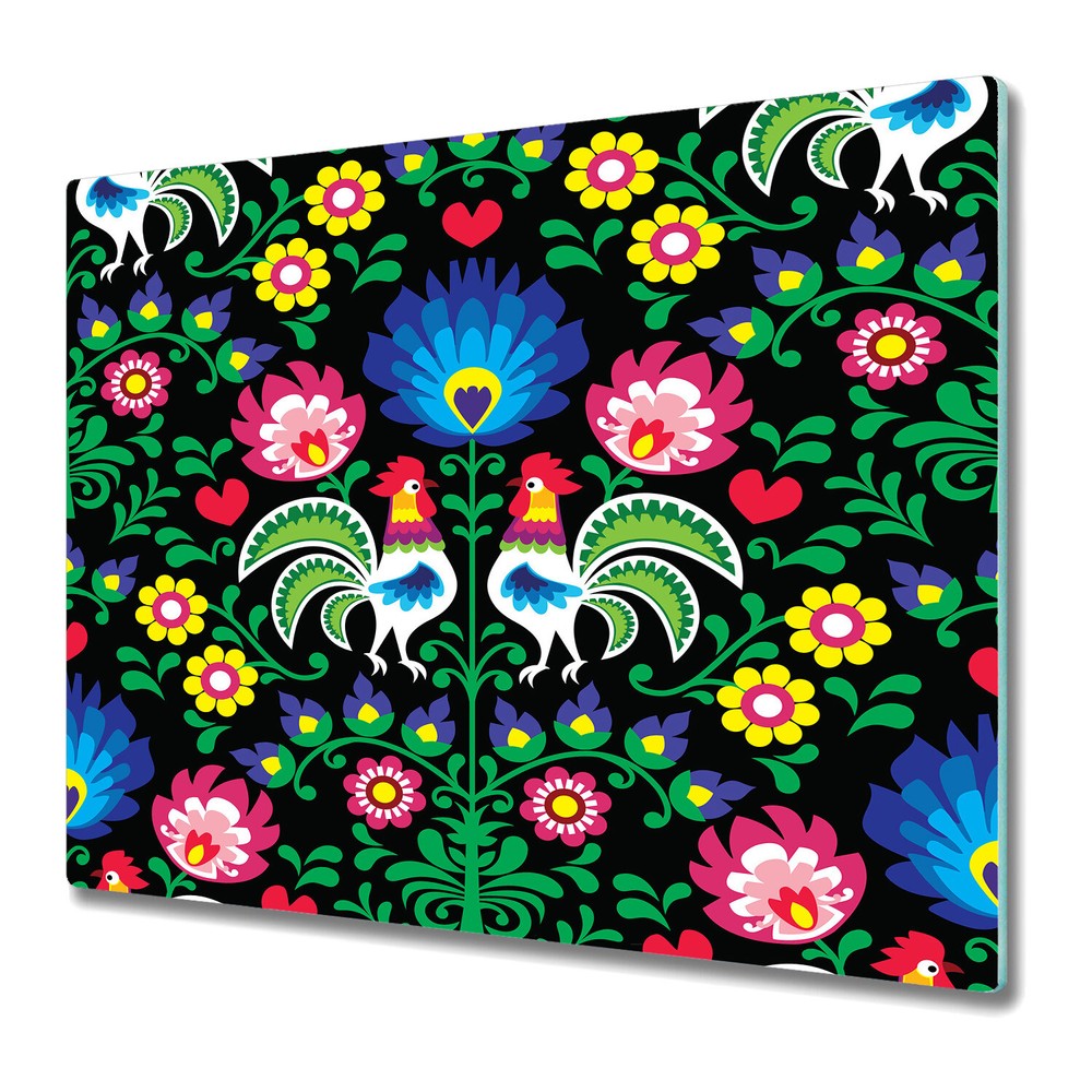 Glass Surface Protector Folk polish roosters Colourful green and red 60x52