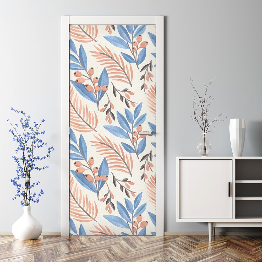 Bubble Free Door sticker Serenity blue floral Rowanberry vintage Vintage decal