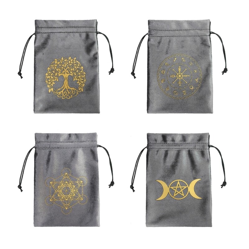 Tarot Oracles Card Flannel Drawstrings Bag Jewelry Pouches for Tarot Enthusiast