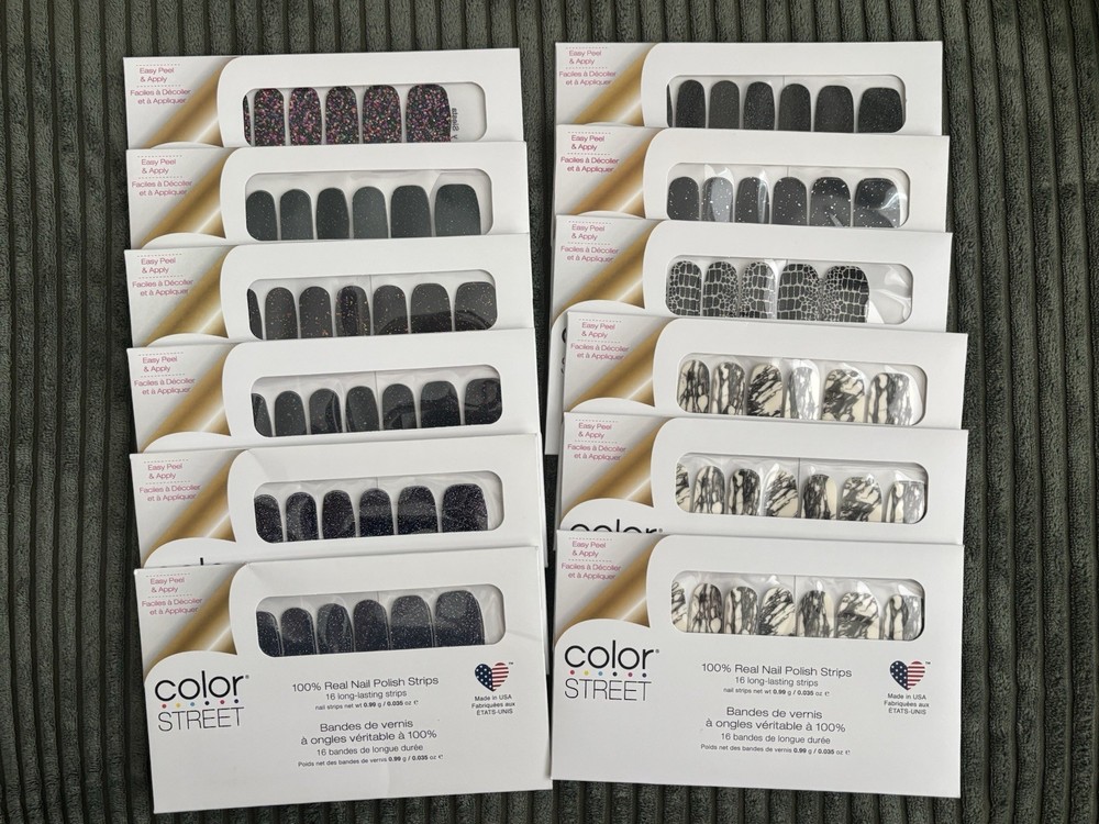 Color Street Nail Polish Strips Lot of 12 Black Silver Glitter Patterns