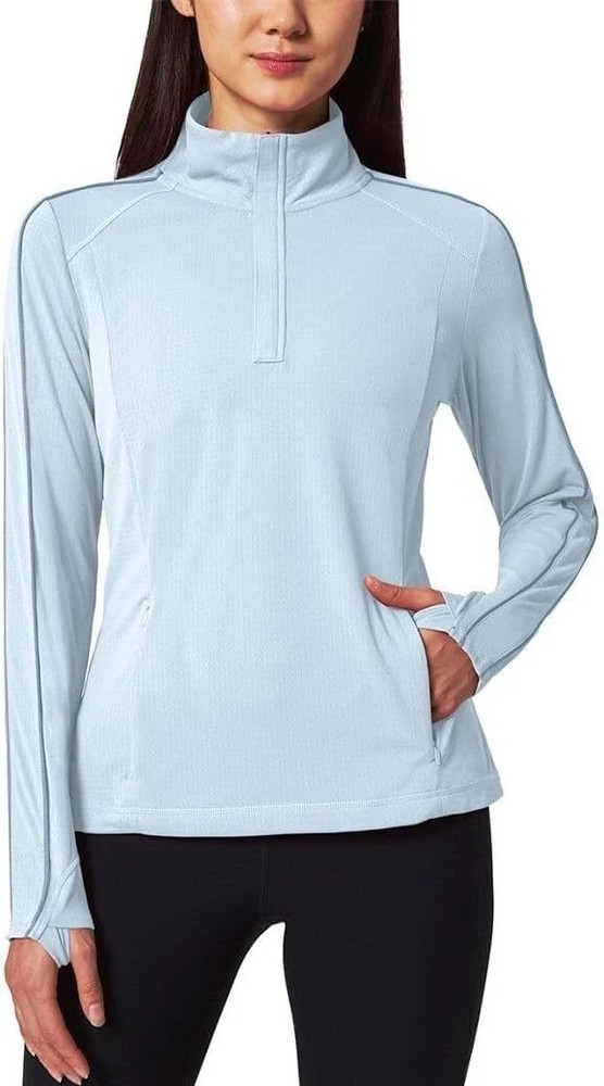Mondetta Ladies’ Long Sleeve Active Performance Luxury Top ¼ Zip, Blue, Size: S