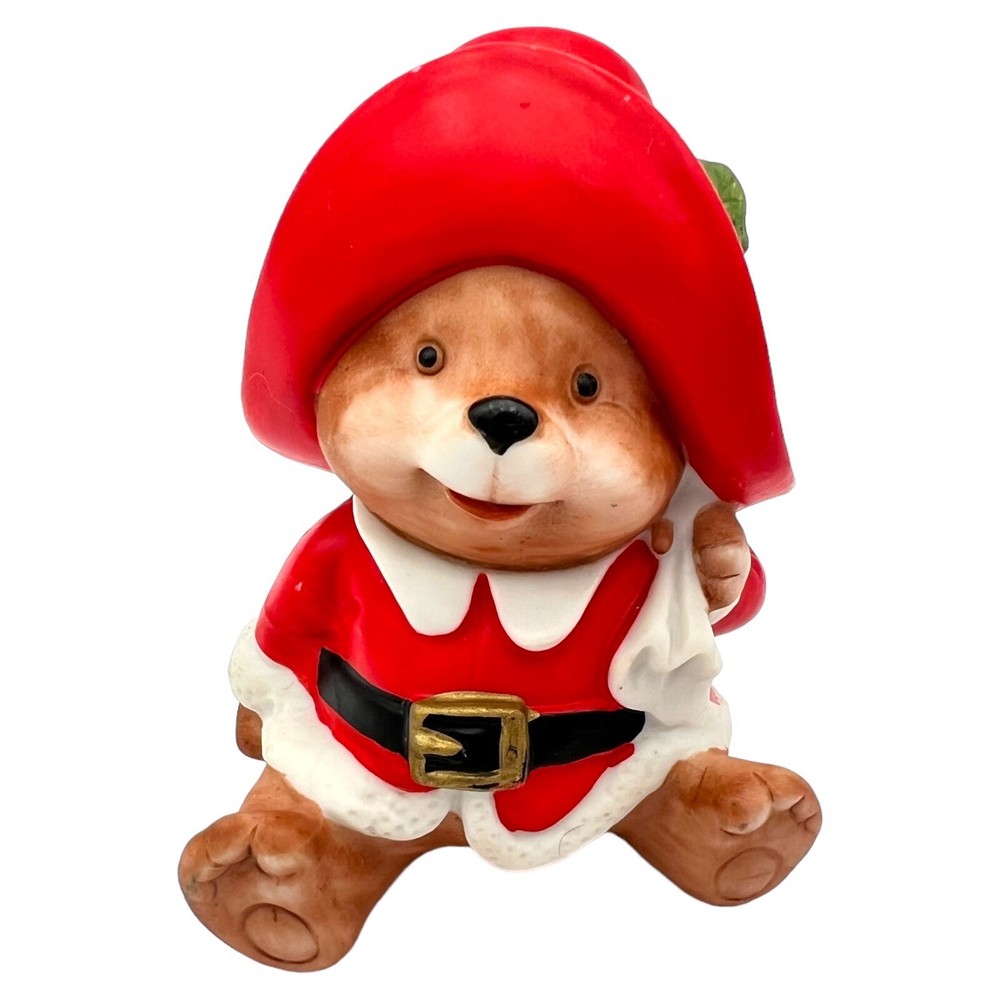 VTG 1980s HOMCO Taiwan Christmas Bear Santa Claus Figurine #5600 Ceramic 3.5
