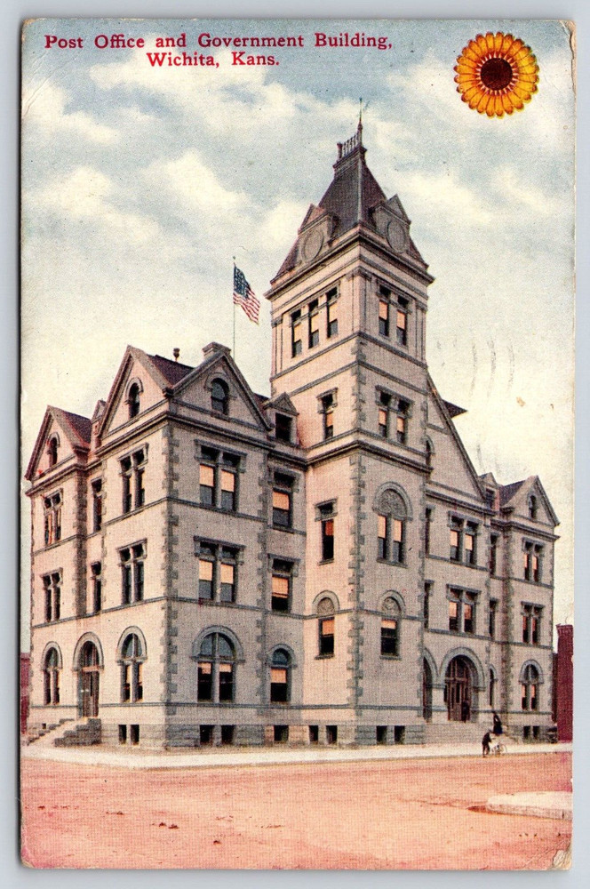 Wichita Kansas KS Post Office Government Building Antique Vintage Postcard 1912