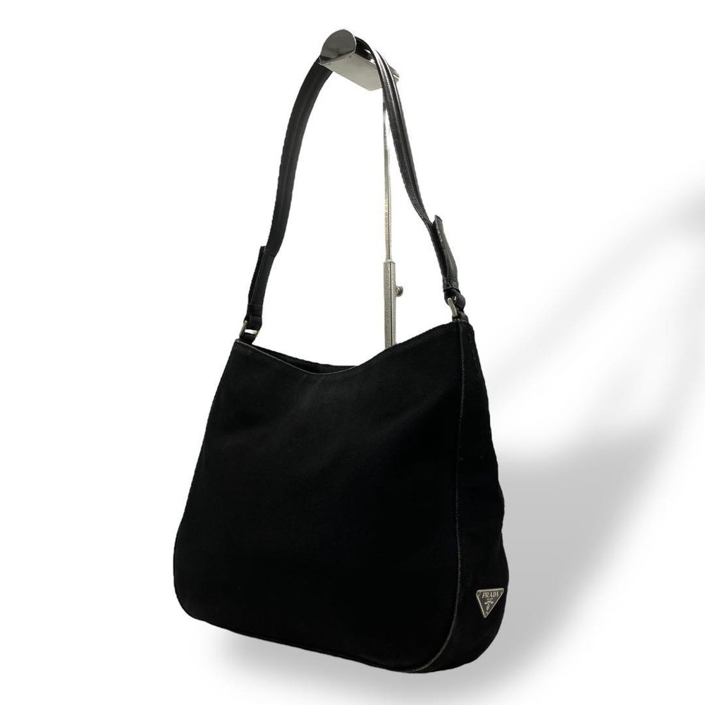 Prada 90S Black Canvas Leather Shoulder Bag