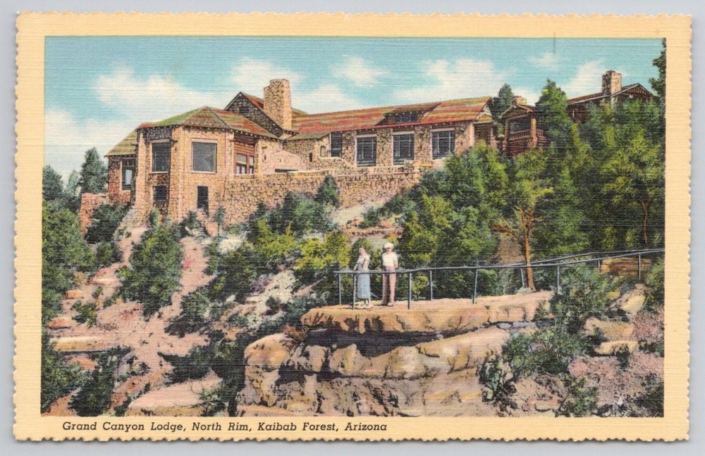 Grand Canyon Lodge North Rim Arizona 1938 Vintage Linen Postcard Kaibab Forest