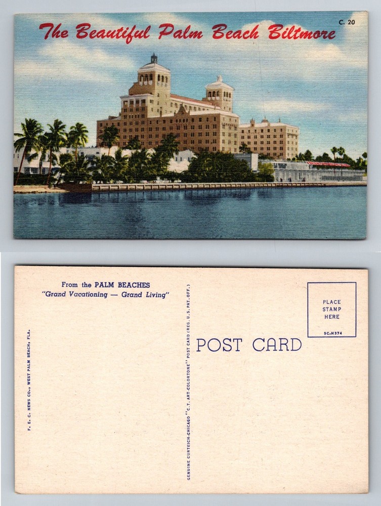 Palm Beach, FL-Florida, Palm Beach Biltmore Hotel Waterfront Vintage Postcard
