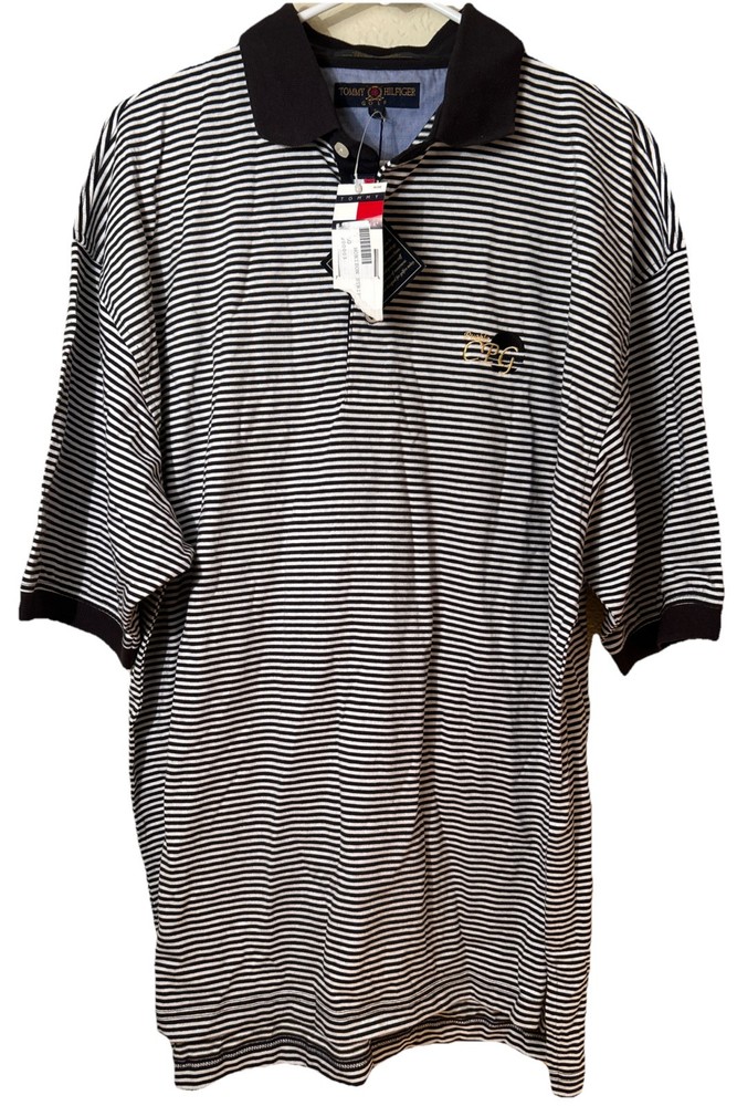 Tommy Hilfiger Golf Short Sleeve Polo Shirt Size L White Blue Striped New With Tags Logo Embroidered