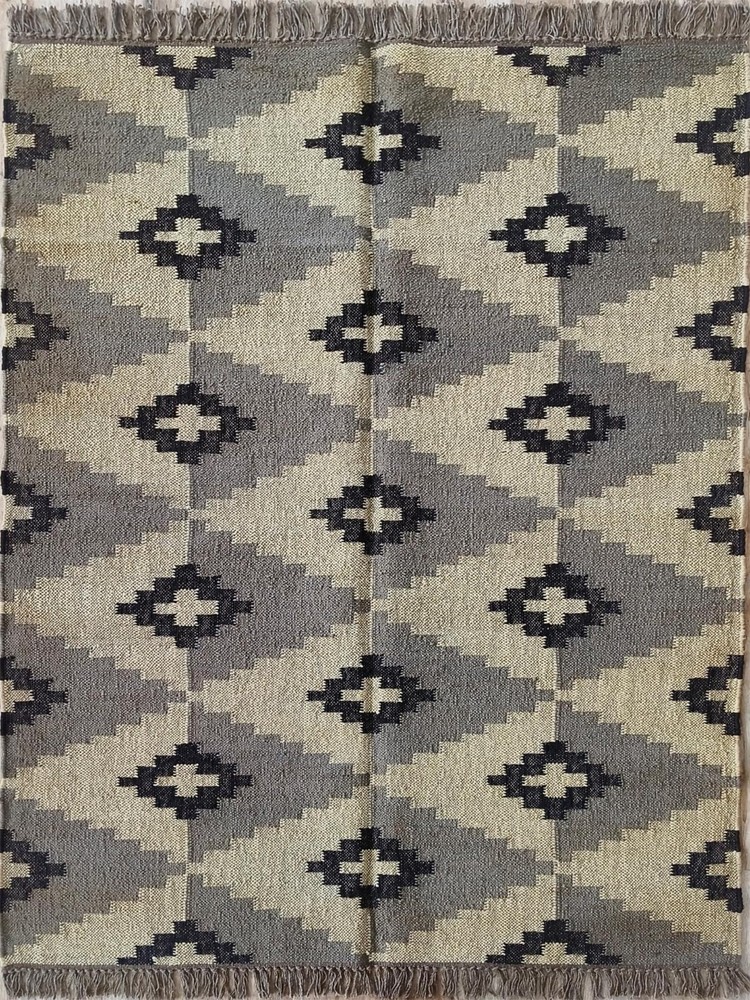 Handwoven Wool Jute Kilim Rug Color Beige, taupe grey, black Design Carpet Rug