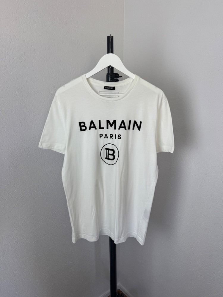 Balmain Paris T Shirt Big Logo Luxury Premium Designer Tee Black White Size L