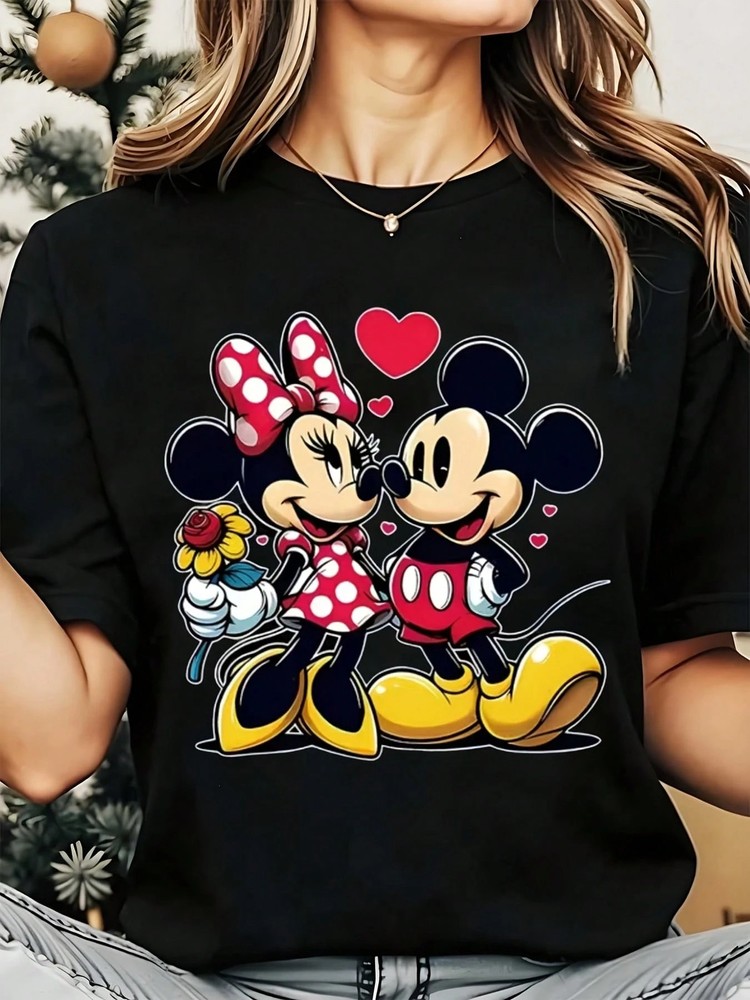 Disney T-Shirt Mickey Minnie Love Hearts Flowers Men Women Unisex