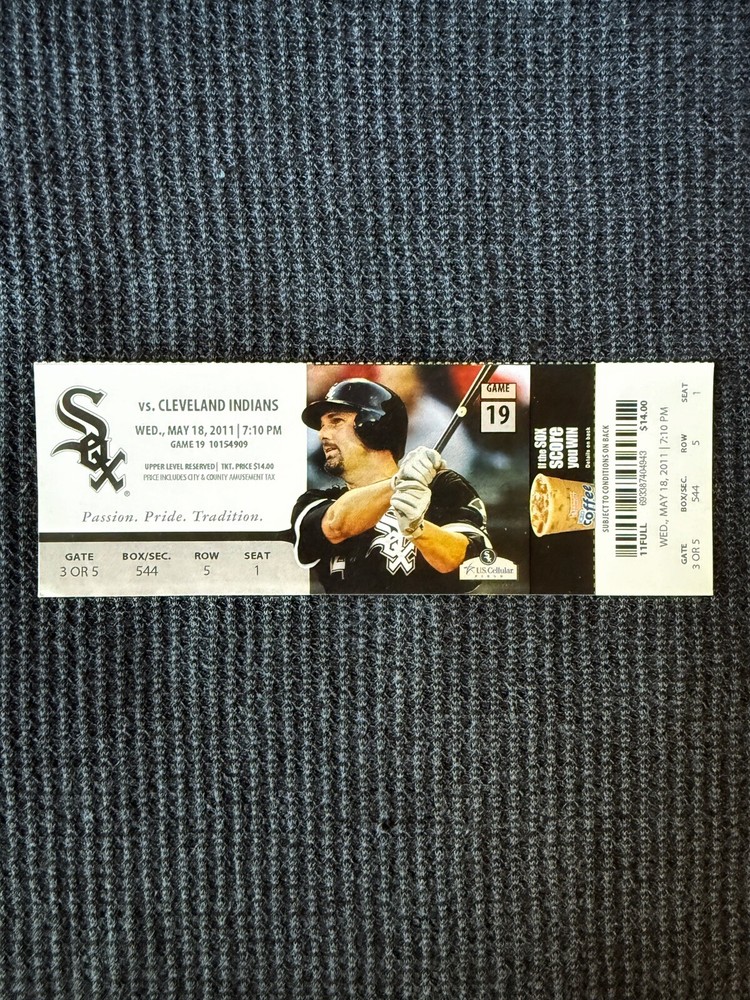 Chicago White Sox Vs Cleveland Indians May 18, 2011 Full Ticket Home Game