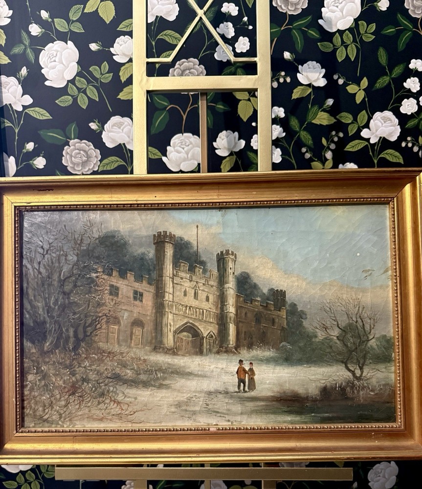 Late 19th C English Oil Painting Battle Abbey Gatehouse England Medieval Scene