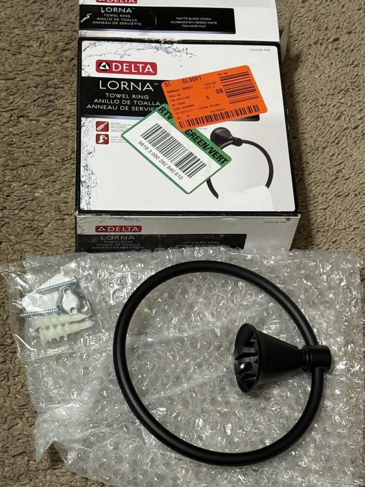 Delta Lorna Wall Mounted Round Closed Towel Ring Bath Hardware Matte Black