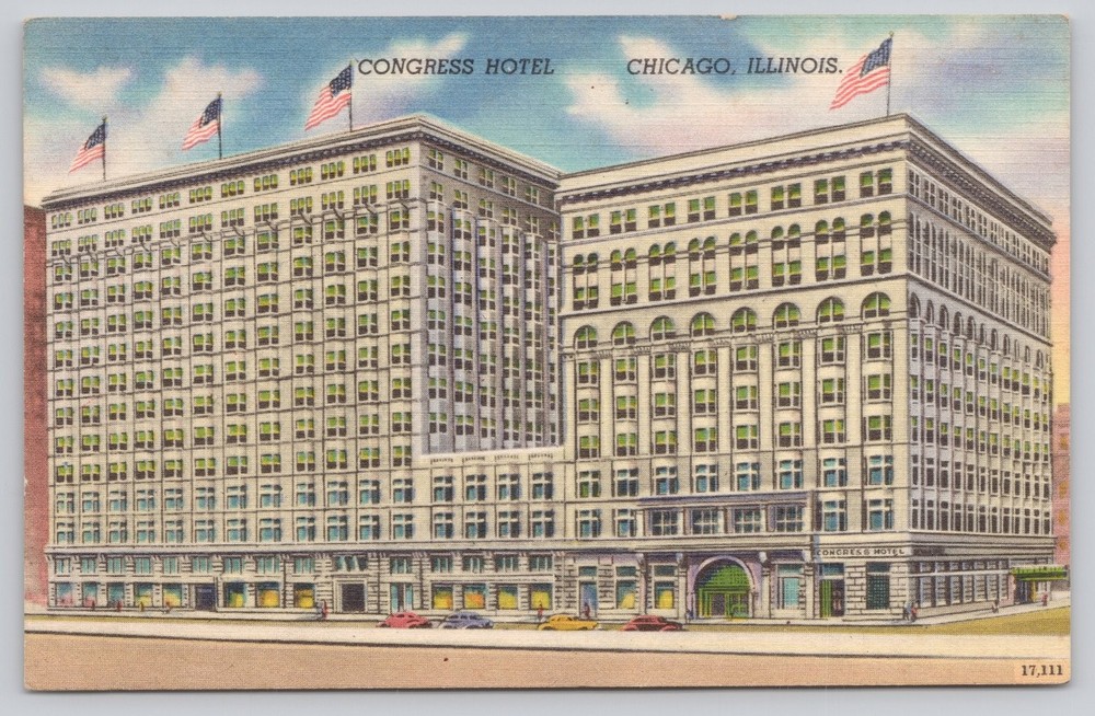 Vintage Congress Hotel Chicago Illinois Linen Postcard Colourpicture