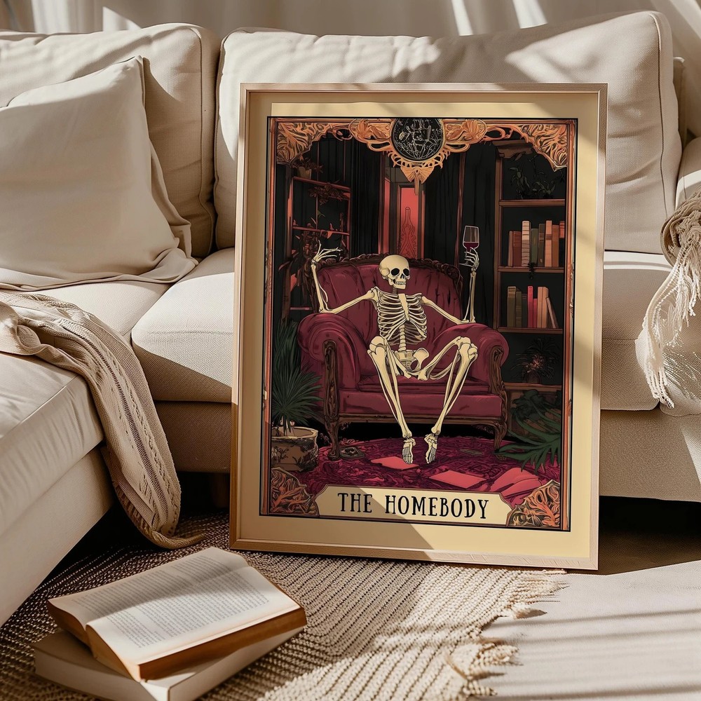 Homebody Tarot Card Skeleton Print Witchy Spooky Wall Art Decor