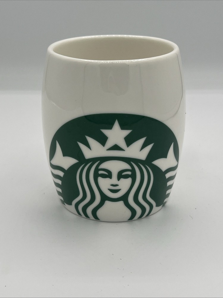 STARBUCKS 2010 Mermaid Siren Logo White Ceramic Barrel Coffee Mug 14 oz Cup