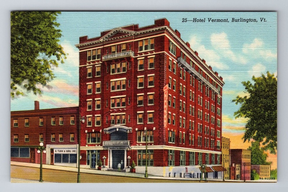 Burlington VT-Vermont, Hotel Vermont, Advertising, Vintage Souvenir Postcard