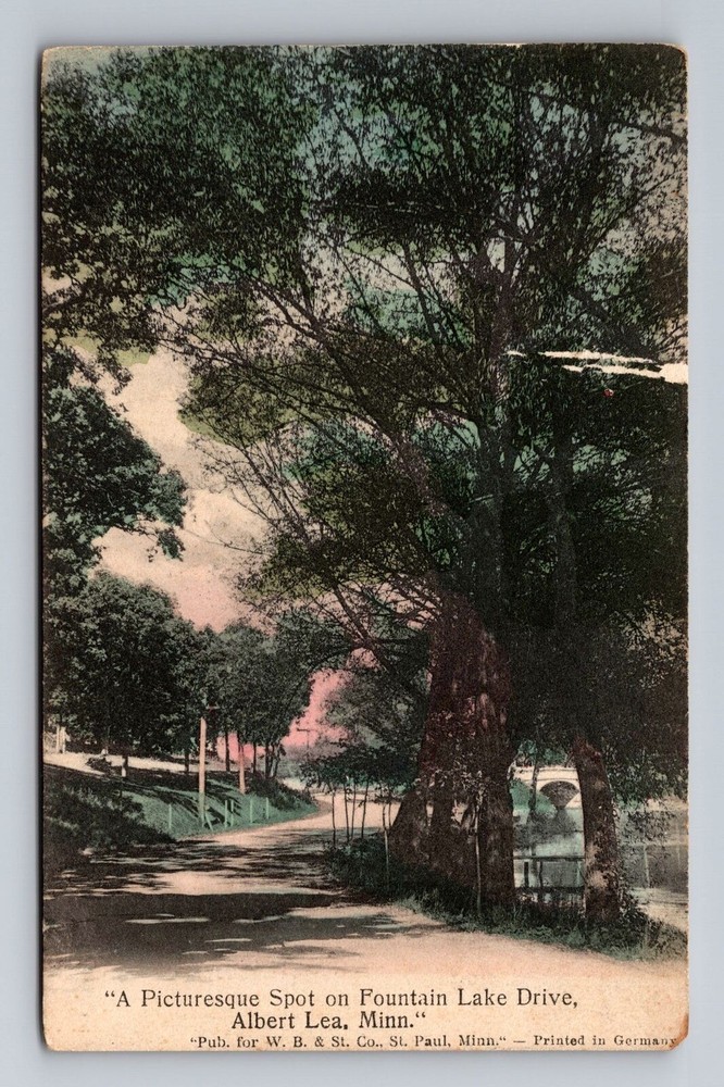Minnesota MN Albert Lea Spot On Fountain Lake Drive Vintage Postcard