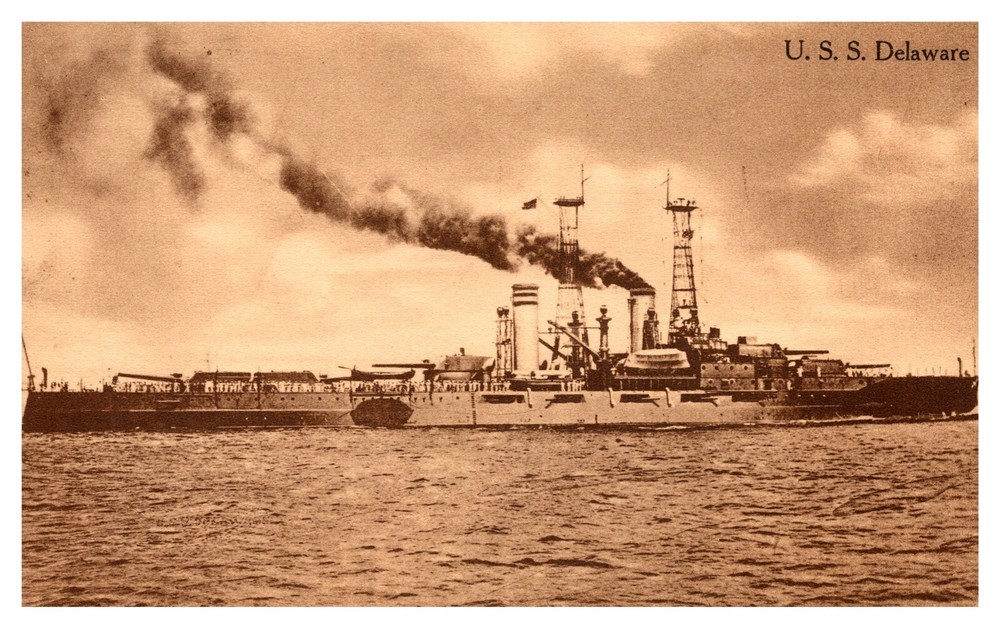 USS Delaware Navy WWI Dreadnought Battleship C1910 Sepia Postcard AE18