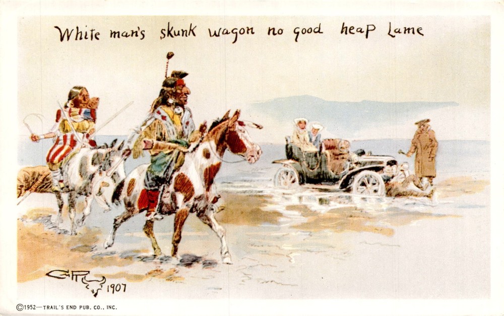 Montana, Charles M. Russell, Cowboy Artist, Indians, West, Railroad, Postcard