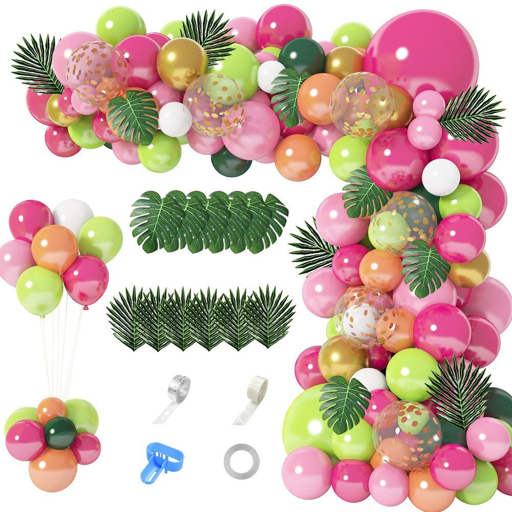 146Pcs Tropical Balloons Garland Arch Kit, Hawaiian Luau Tropical Aloha Flami...