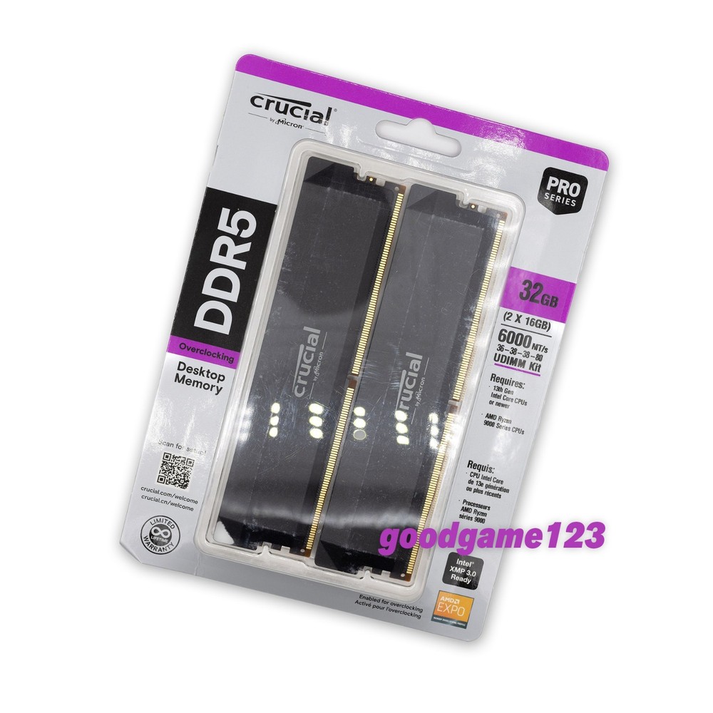 BRAND NEW CRUCIAL PRO 32GB (2x16GB) DDR5 CL36 6000MHZ OC PERFORMANCE RAM MEMORY