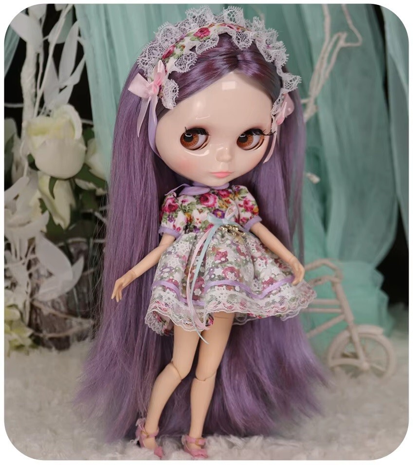 Blythe BJD Doll with Straight Metallic Hair and Shiny Face Nude Interactive Puppet Toy