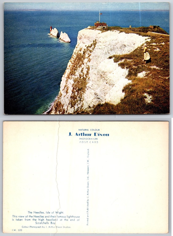 The Needles Isle of Wight Lighthouse Cliffs J. Arthur Dixon Postcard