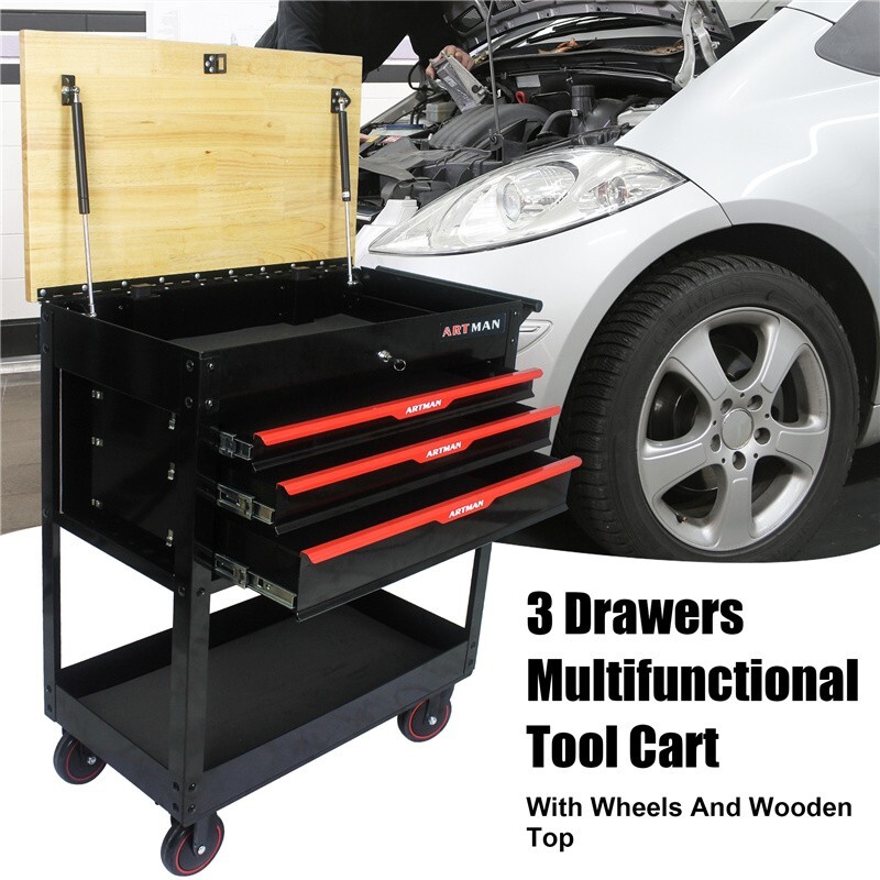 Heavy Duty 3-Drawer Rolling Mechanics Tool Cart Utility Storage Cabinet