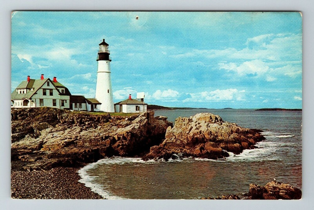 Portland ME-Maine, Portland Head Light, First Light House, Vintage Postcard