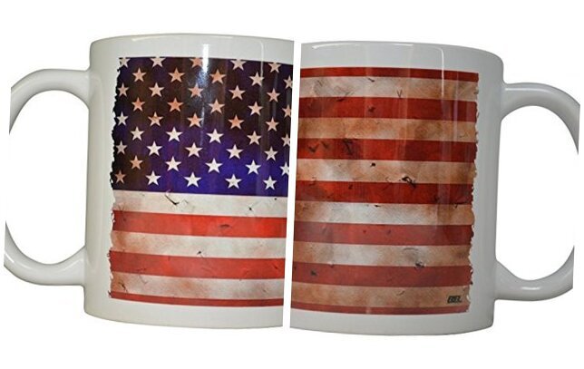 Best Coffee Mug USA Tattered Flag American Patriot Novelty Cup Great Gift