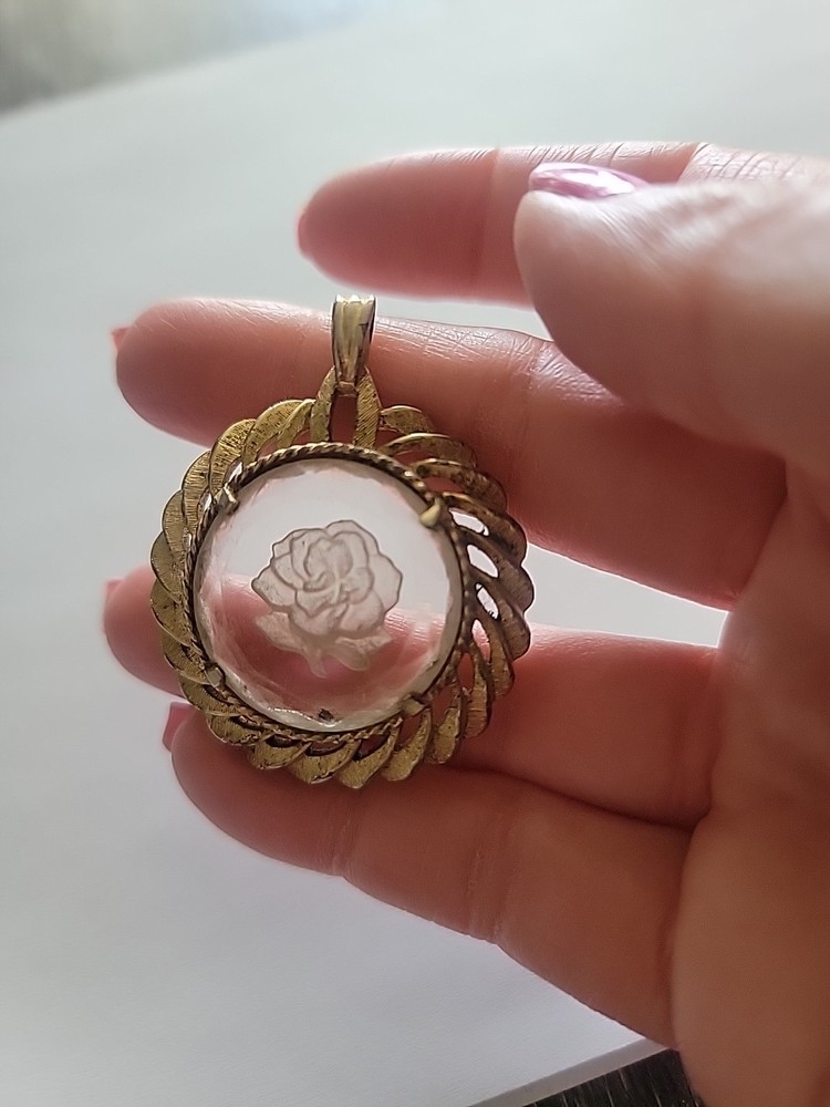 Vintage Intaglio Rose Pendant
